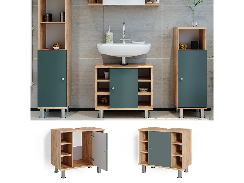 Meuble sous vasque simple vert/force de lor chêne 60x32x54 fynn