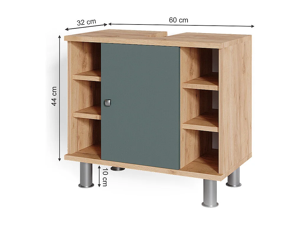 Meuble sous vasque simple vert/force de lor chêne 60x32x54 fynn