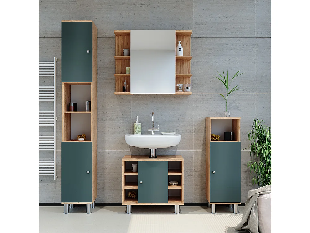 Meuble sous vasque simple vert/force de lor chêne 60x32x54 fynn