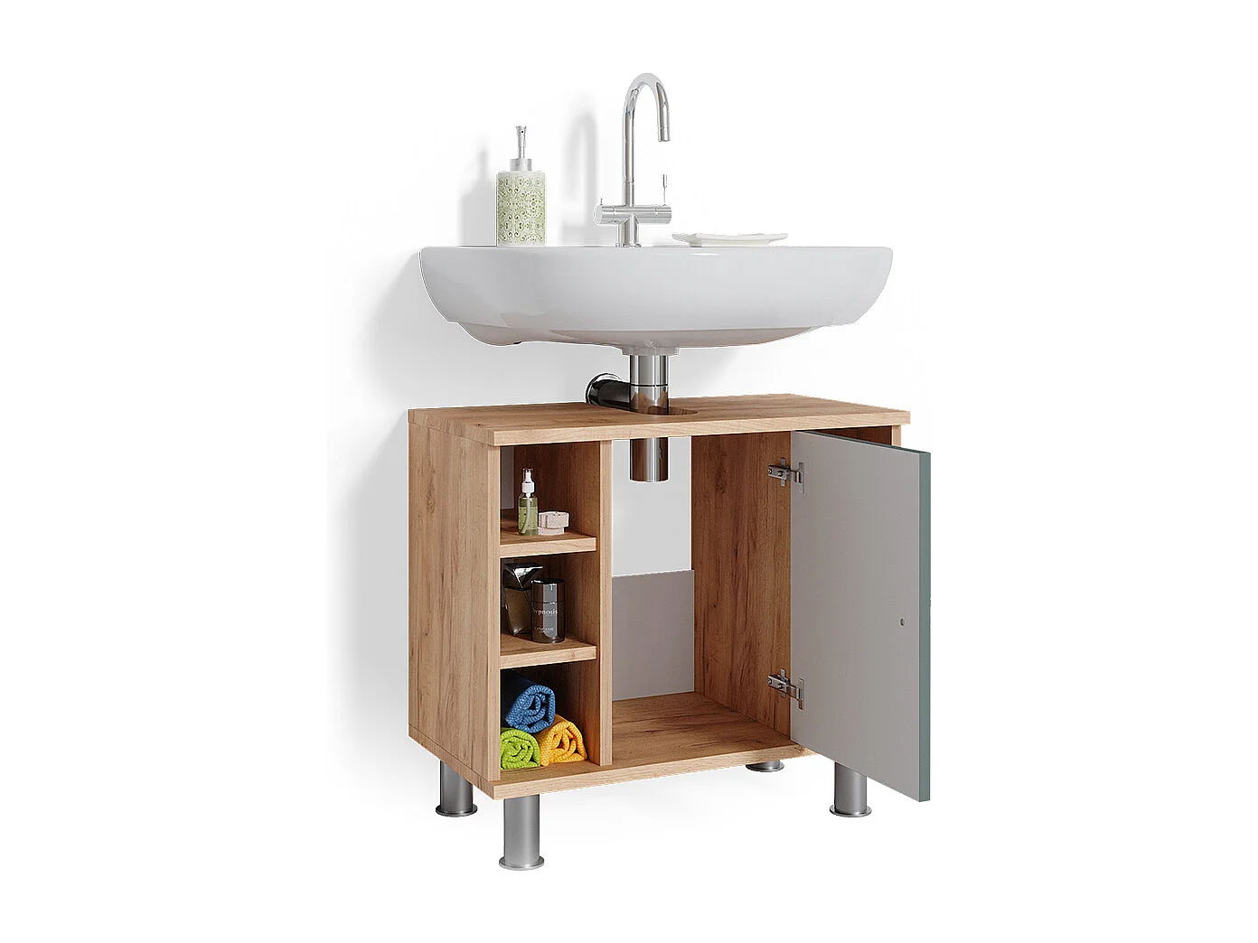 Meuble sous vasque simple vert/force de lor chêne 60x32x54 fynn