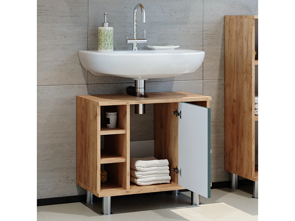 Meuble sous vasque simple vert/force de lor chêne 60x32x54 fynn