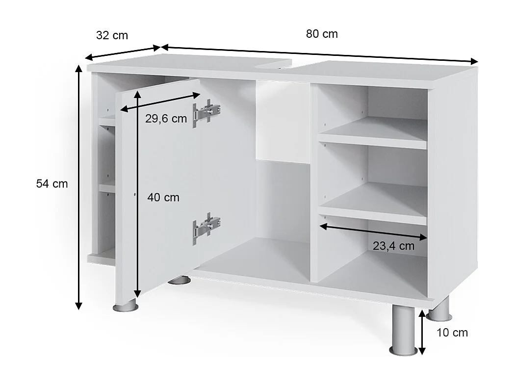Mobile sottolavabo per bagno bianco 80x32x54 fynn