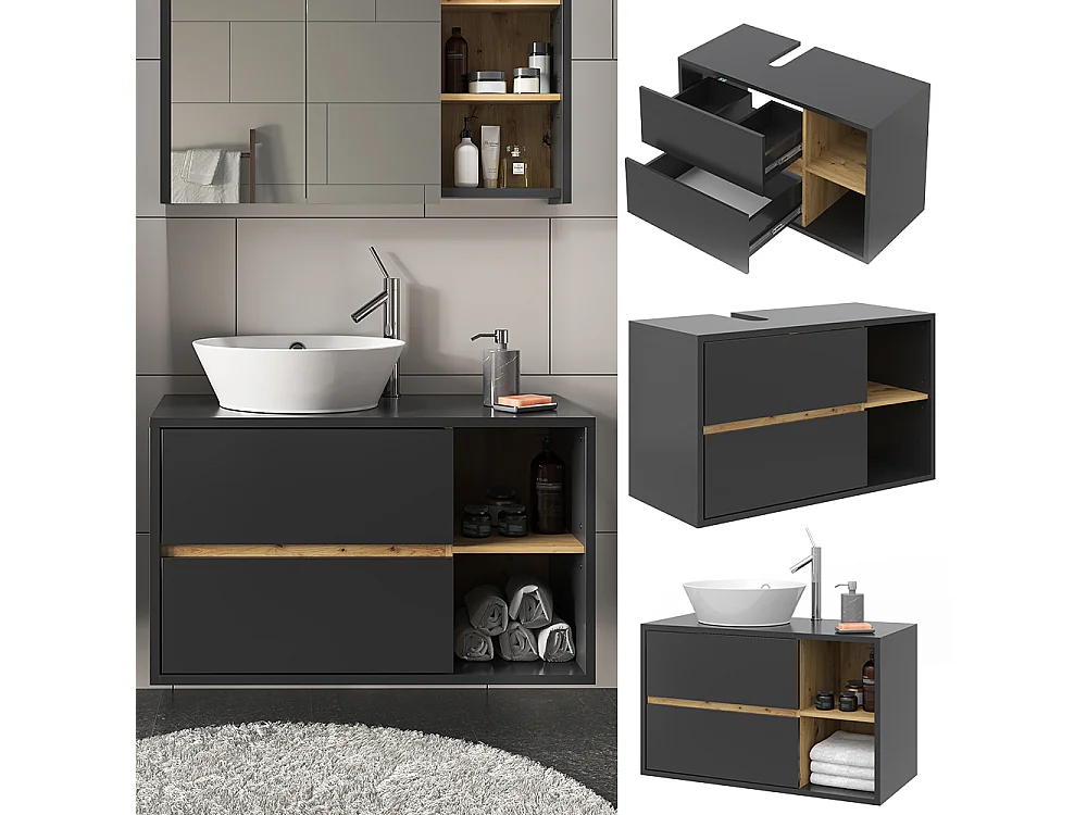 Meuble sous vasque simple anthracite 100x45.5x60 viola