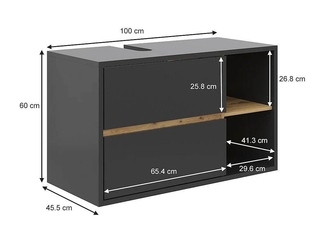 Meuble sous vasque simple anthracite 100x45.5x60 viola