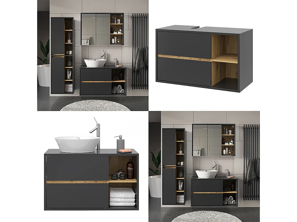 Meuble sous vasque simple anthracite 100x45.5x60 viola