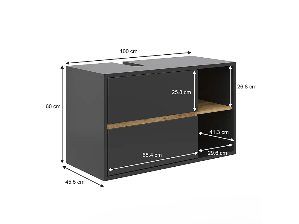 Meuble sous vasque simple anthracite 100x45.5x60 viola