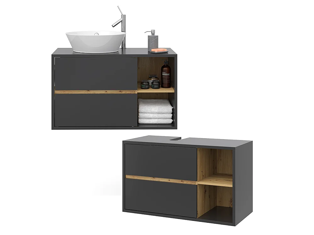 Meuble sous vasque simple anthracite 100x45.5x60 viola