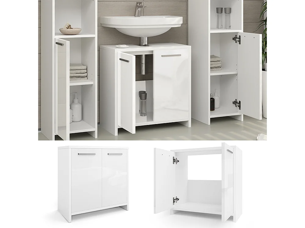 Meuble sous vasque simple blanc brillant/blanc 58x33x60 kiko