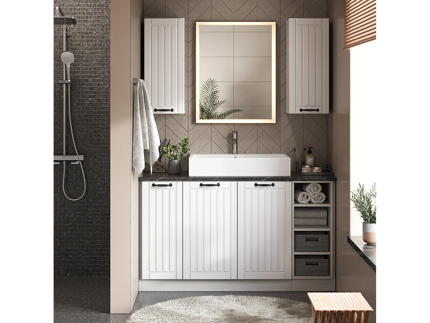 Meuble vasque simple vert or campagne 80x51.6x82 fame-line