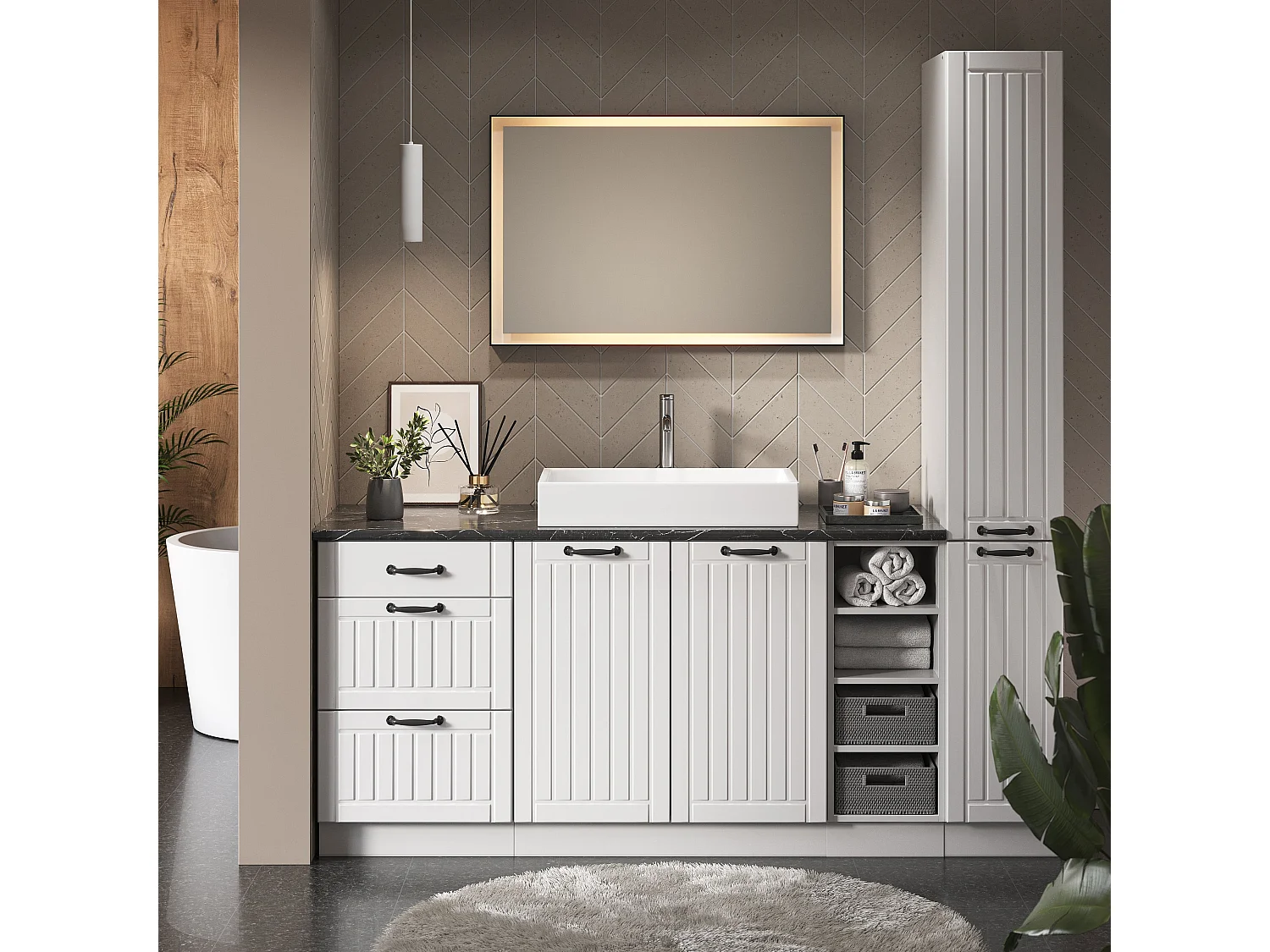 Meuble vasque simple vert or campagne 80x51.6x82 fame-line