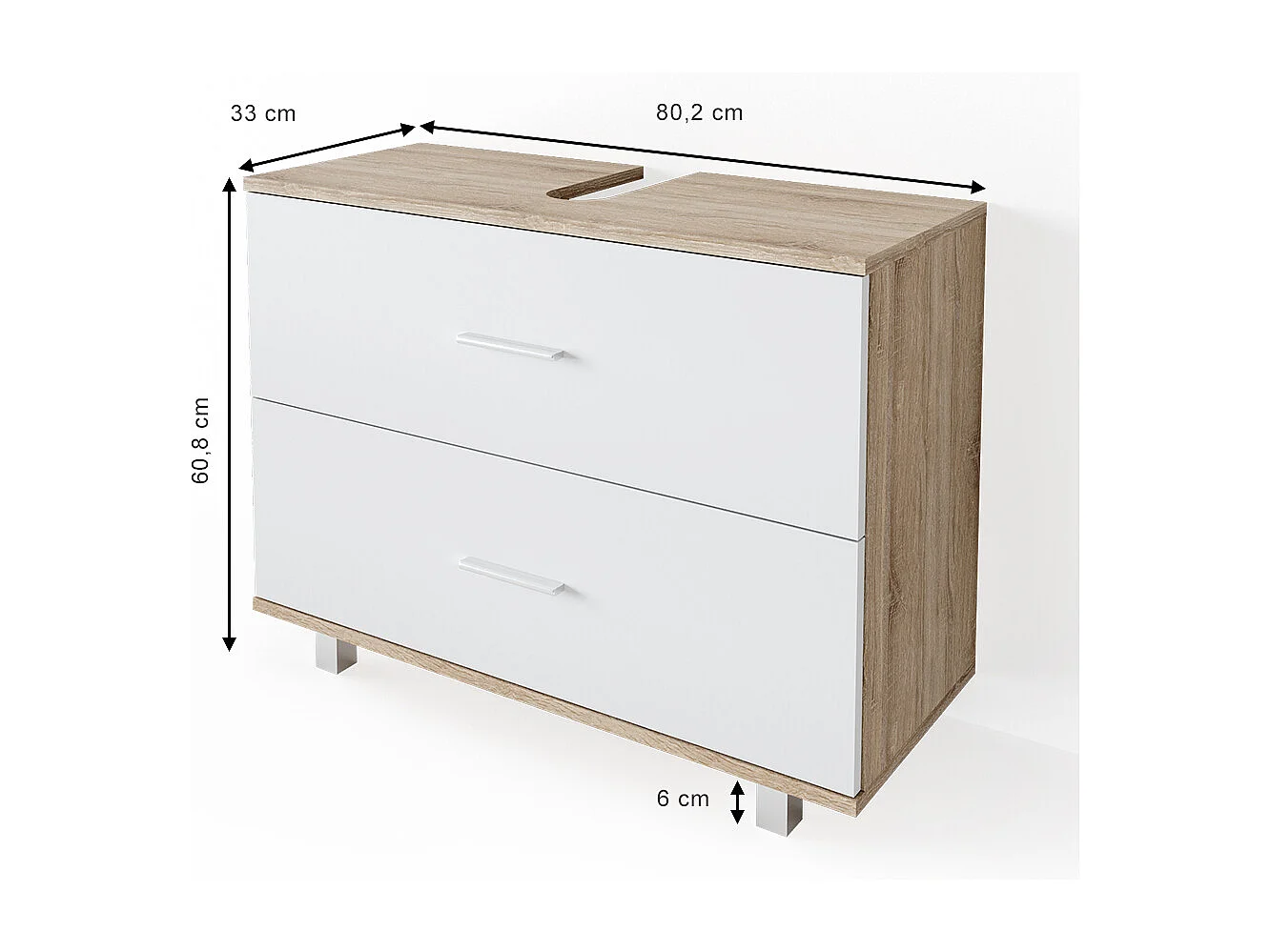 Meuble sous vasque simple blanc/sonoma 80x33x60.8 ilias