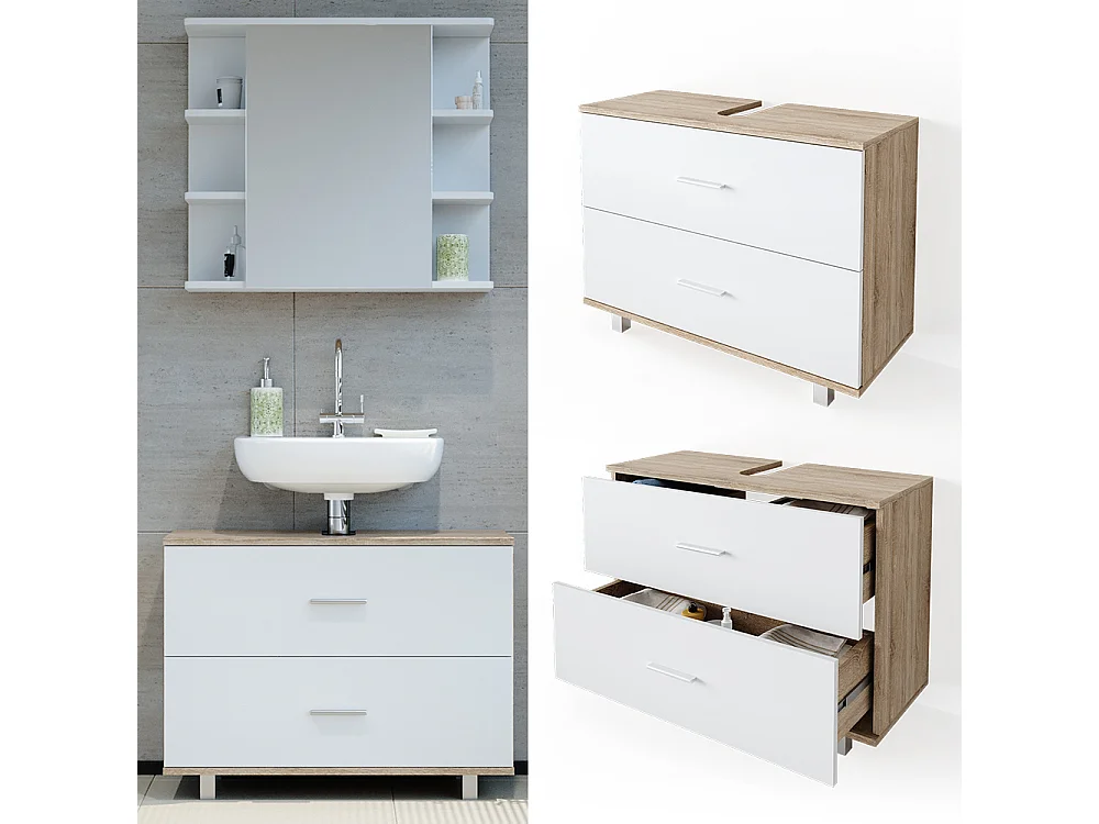 Meuble sous vasque simple blanc/sonoma 80x33x60.8 ilias