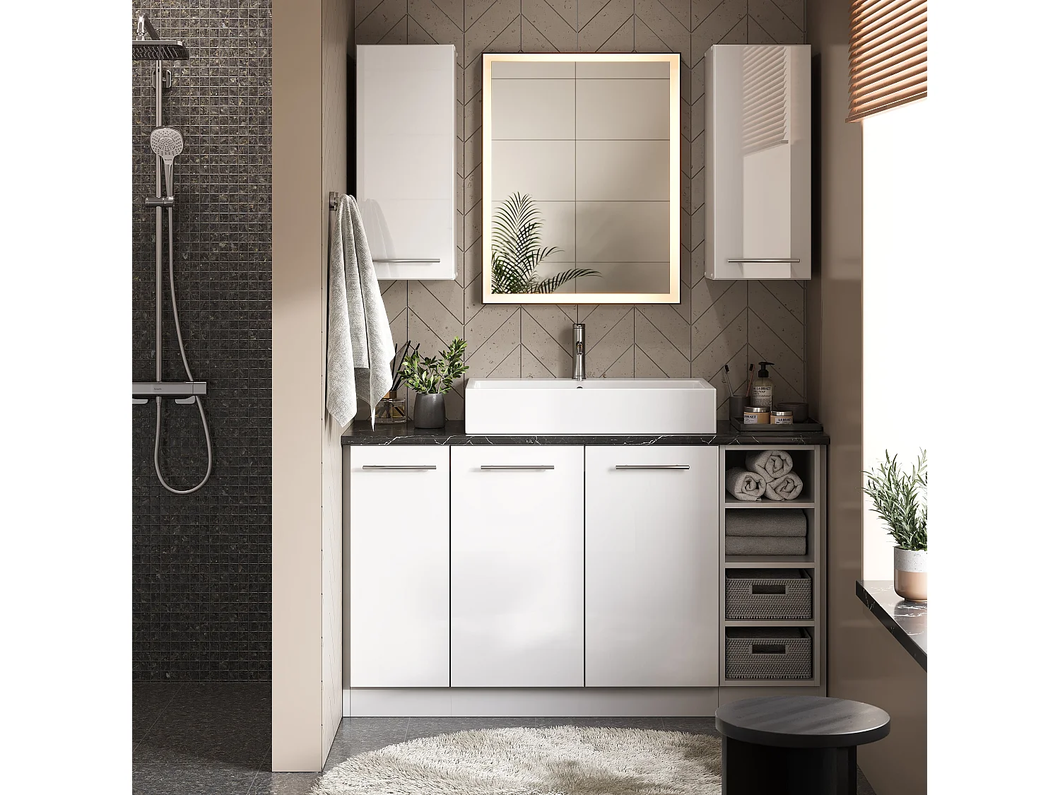 Meuble vasque simple blanc haute brillance 80x51.6x82 fame-line