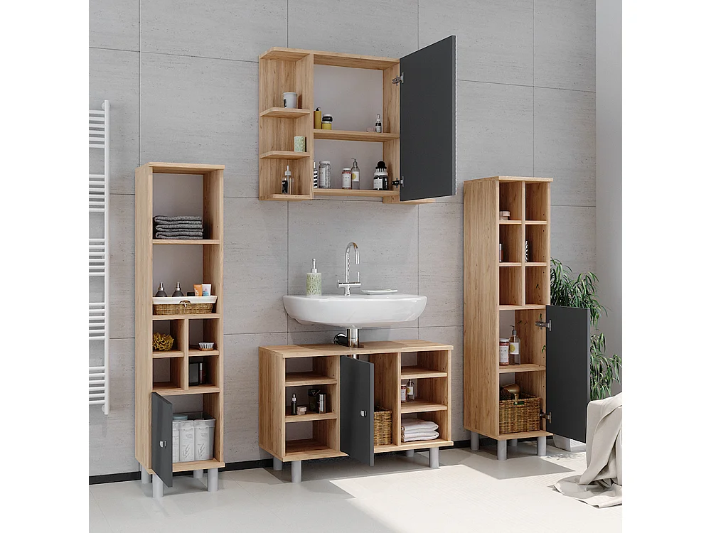 Meuble sous lavabo anthracite 80x32x54 fynn