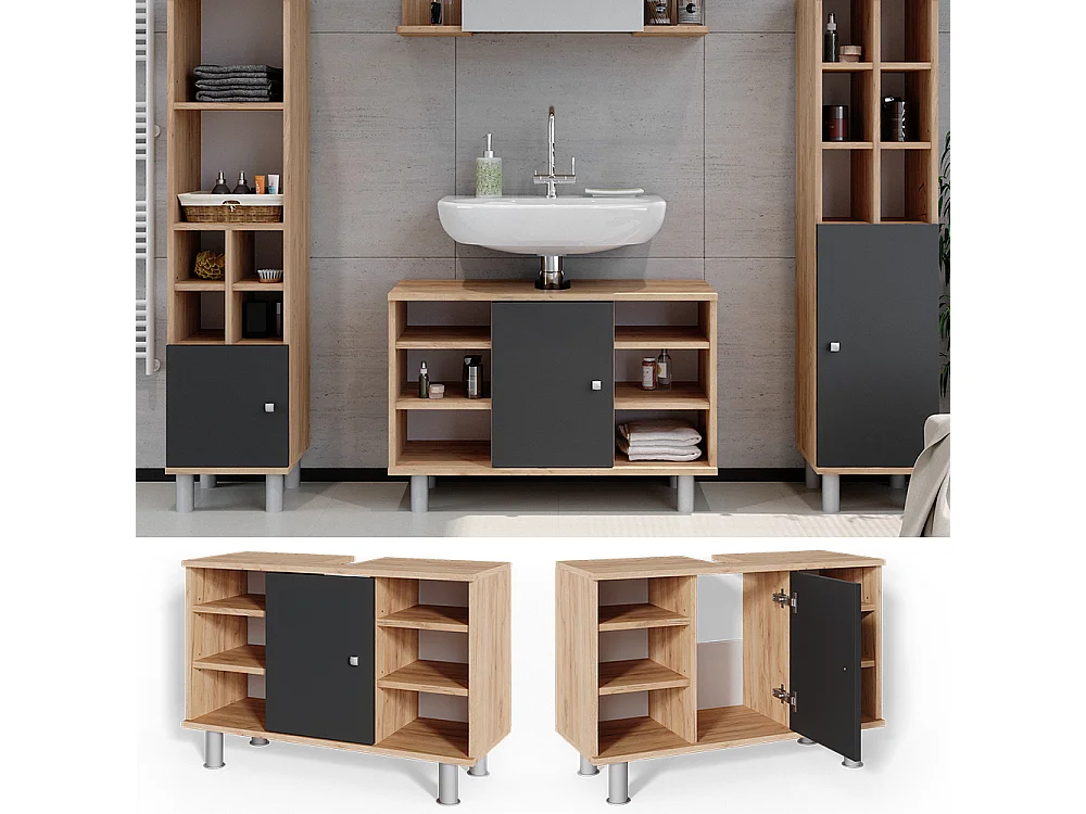Meuble sous lavabo anthracite 80x32x54 fynn