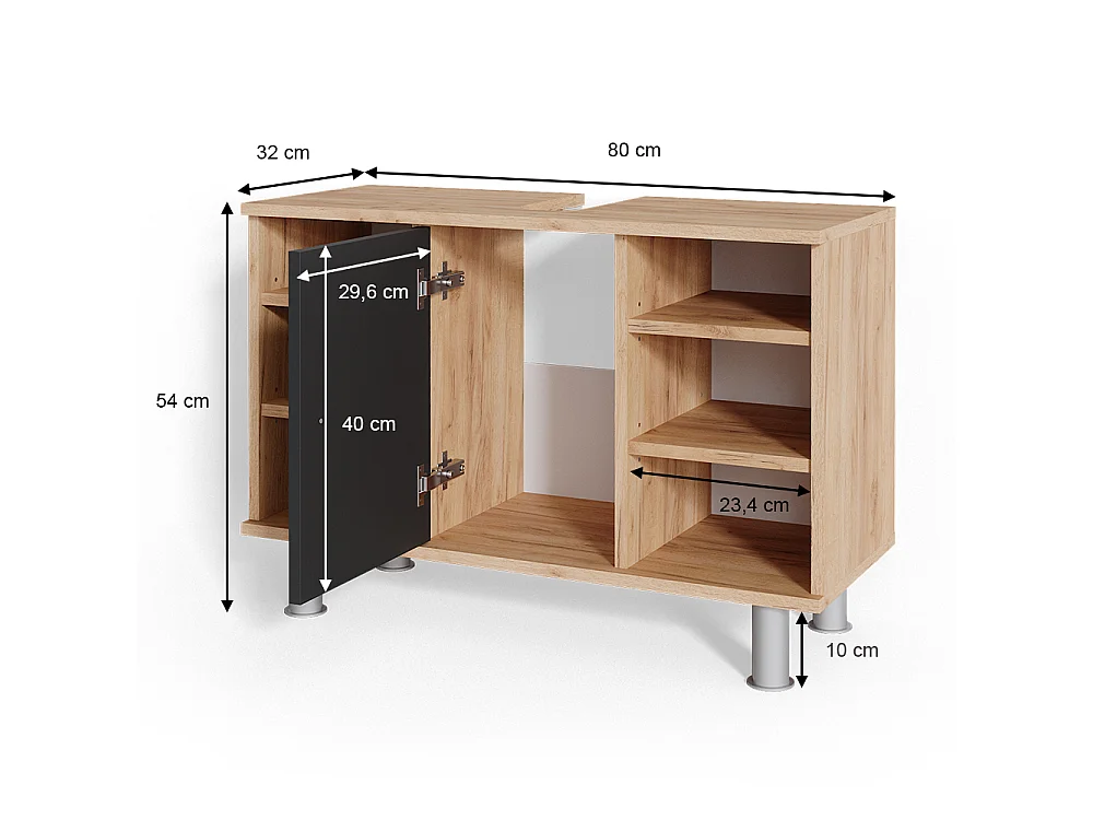 Meuble sous lavabo anthracite 80x32x54 fynn