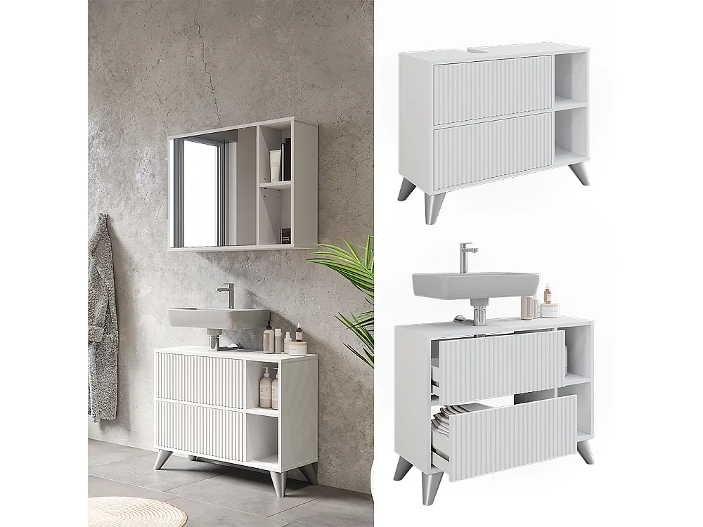 Mobiletto per lavabo bianco 80x30x62 leano