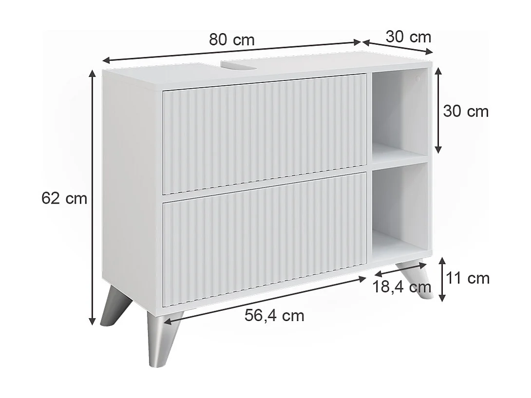 Meuble sous vasque blanc 80x30x62 leano