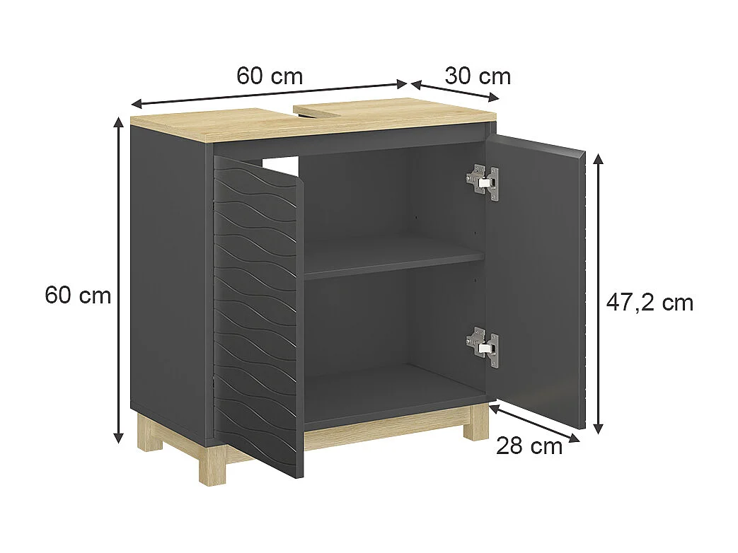 Meuble sous vasque  anthracite 60x30x60 livia