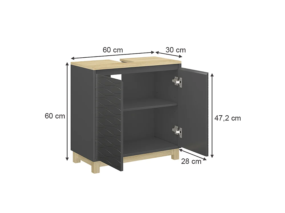 Mobiletto per lavabo antracite 60x30x60 livia