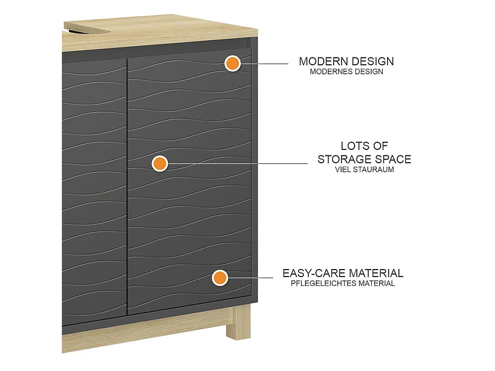Mobiletto per lavabo antracite 60x30x60 livia