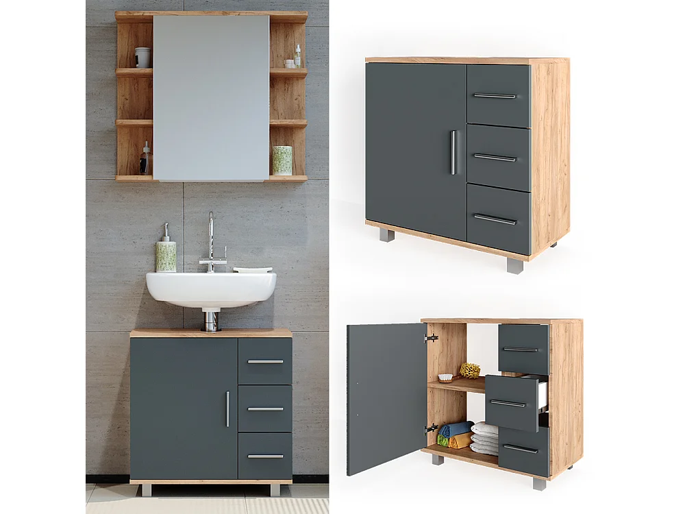 Meuble sous vasque simple chêne de force doré 60x33x60.8 ilias