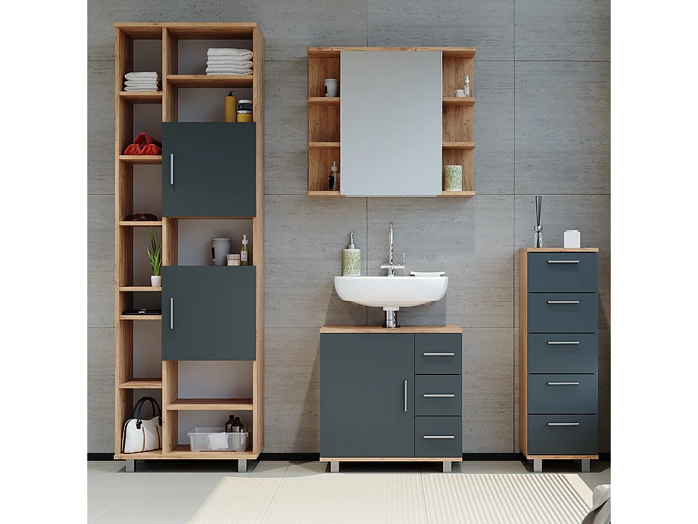 Meuble sous vasque simple chêne de force doré 60x33x60.8 ilias