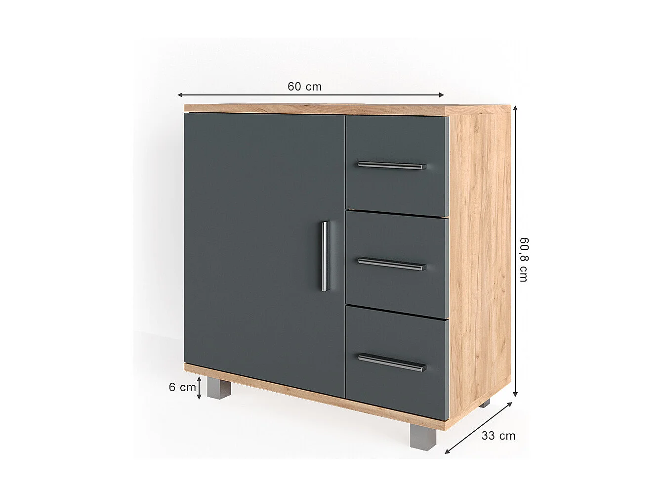 Meuble sous vasque simple chêne de force doré 60x33x60.8 ilias