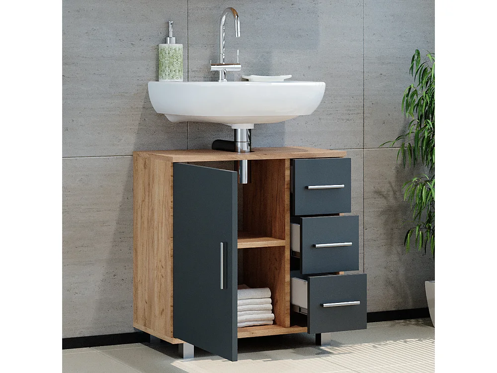 Meuble sous vasque simple chêne de force doré 60x33x60.8 ilias