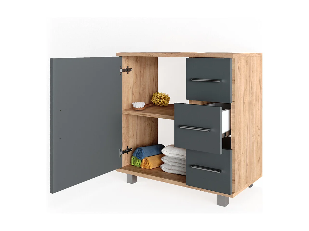 Meuble sous vasque simple chêne de force doré 60x33x60.8 ilias