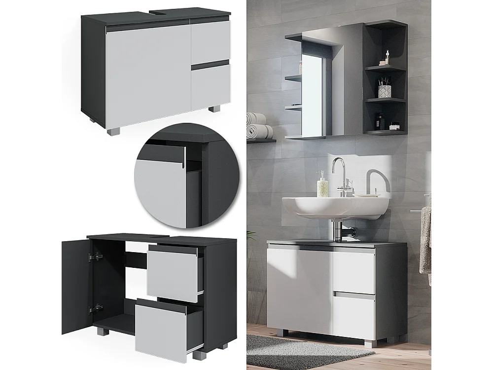 Meuble sous vasque simple anthracite/blanc 80x33x60.8 j-shape