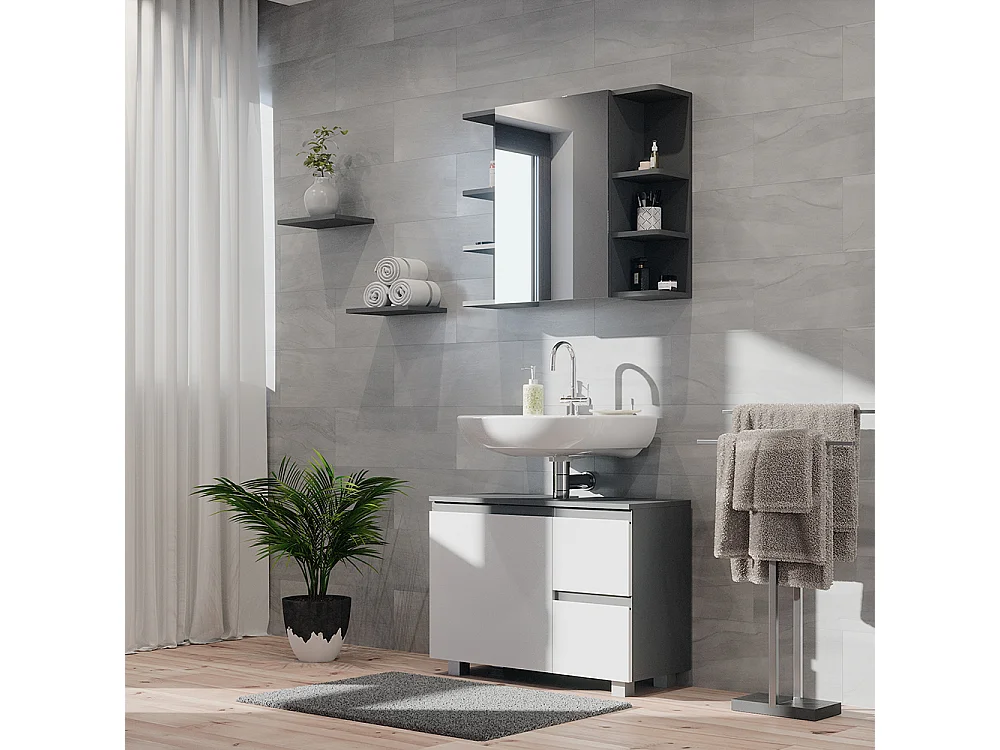 Meuble sous vasque simple anthracite/blanc 80x33x60.8 j-shape