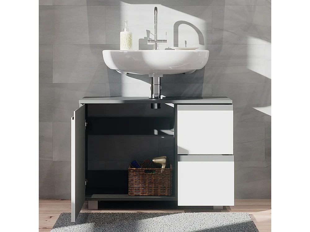 Meuble sous vasque simple anthracite/blanc 80x33x60.8 j-shape