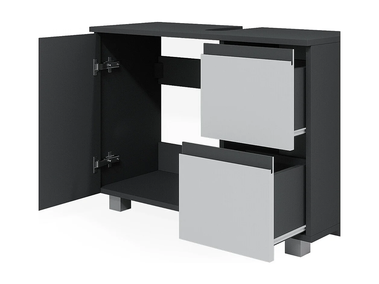 Meuble sous vasque simple anthracite/blanc 80x33x60.8 j-shape