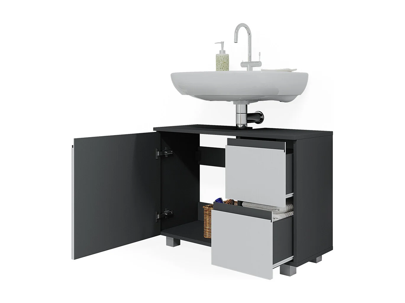 Meuble sous vasque simple anthracite/blanc 80x33x60.8 j-shape