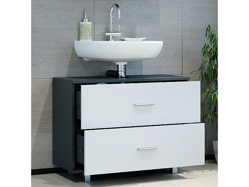 Meuble sous vasque simple anthracite/blanc 80x33x60.8 ilias