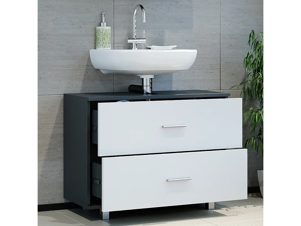 Meuble sous vasque simple anthracite/blanc 80x33x60.8 ilias