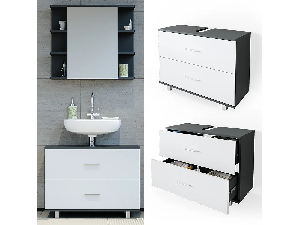 Meuble sous vasque simple anthracite/blanc 80x33x60.8 ilias
