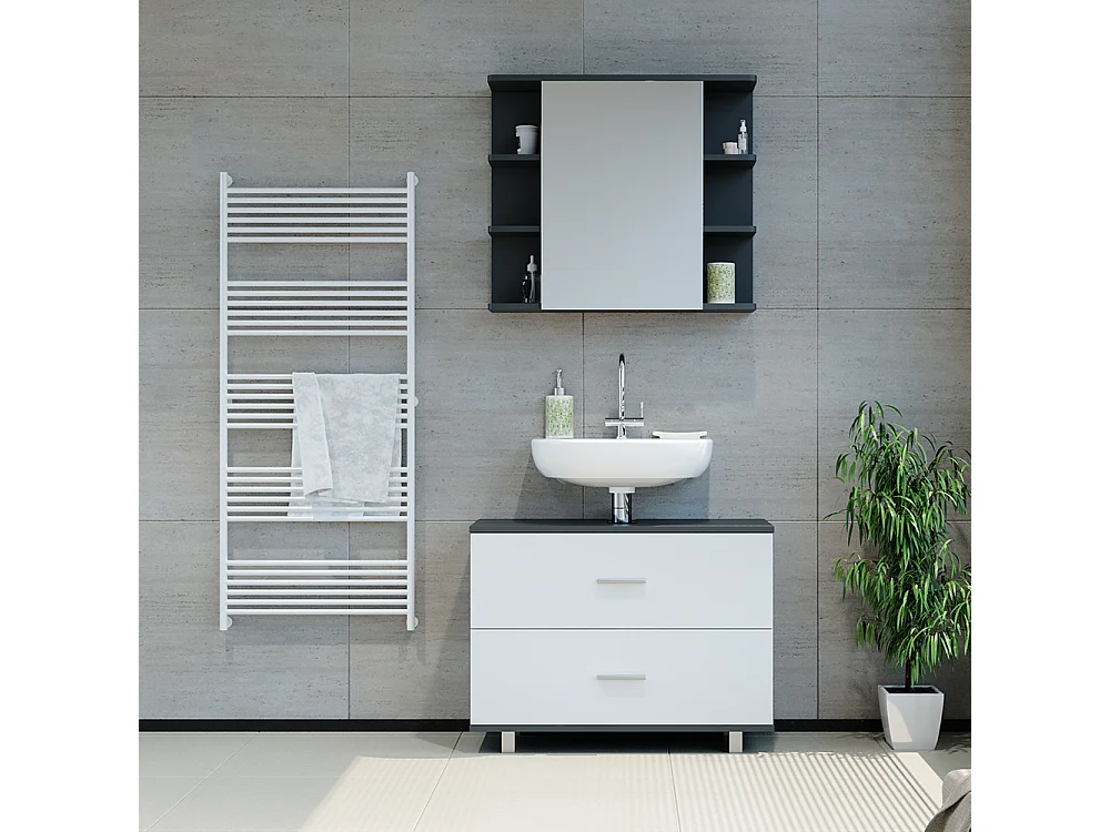 Meuble sous vasque simple anthracite/blanc 80x33x60.8 ilias