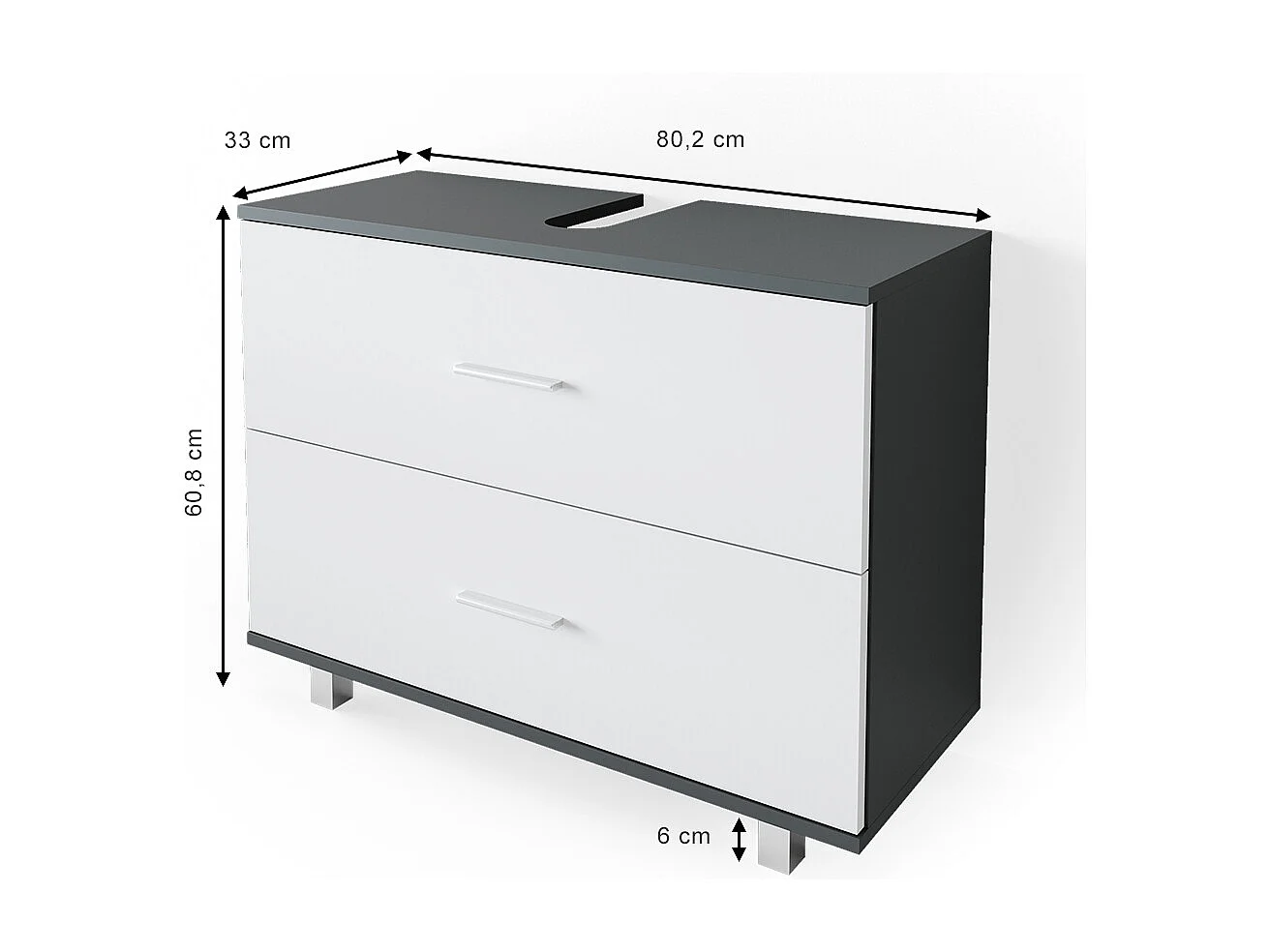 Meuble sous vasque simple anthracite/blanc 80x33x60.8 ilias