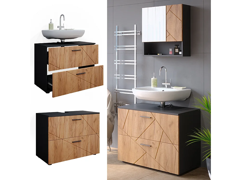 Meuble sous vasque simple chêne doré/anthracite 80x41x58.6 irma