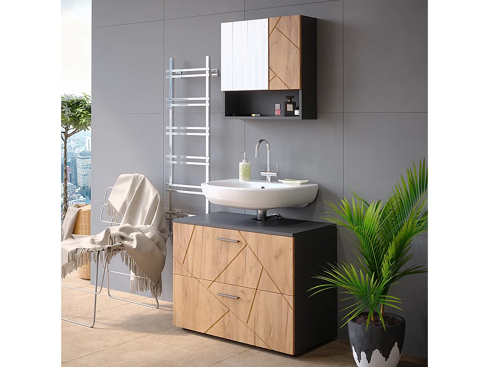 Meuble sous vasque simple chêne doré/anthracite 80x41x58.6 irma