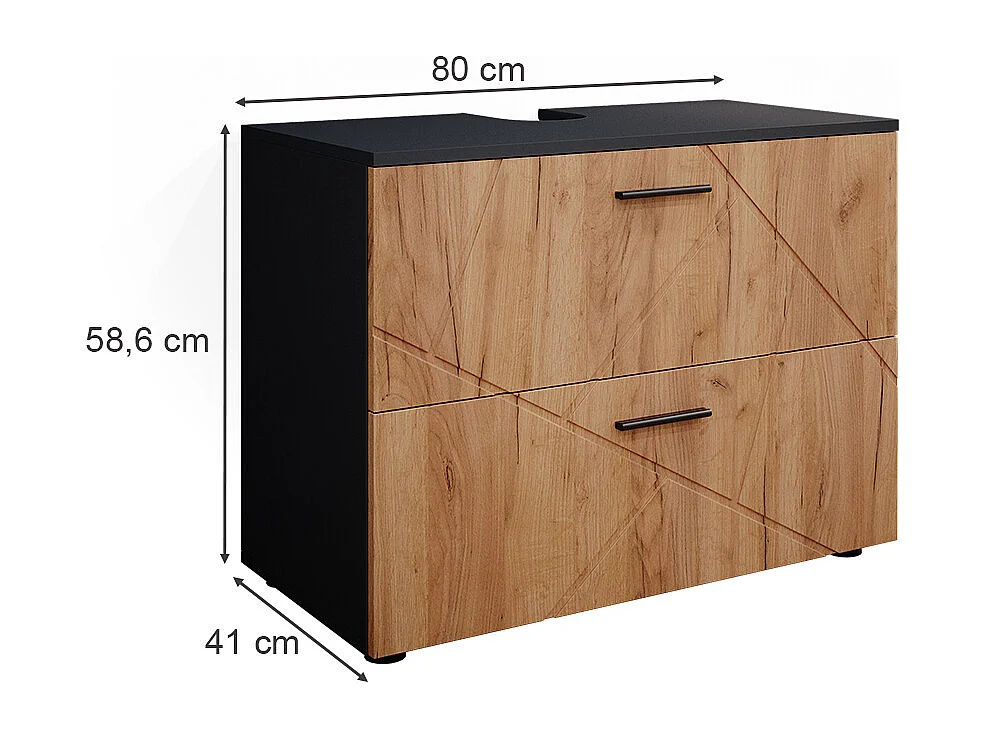 Meuble sous vasque simple chêne doré/anthracite 80x41x58.6 irma