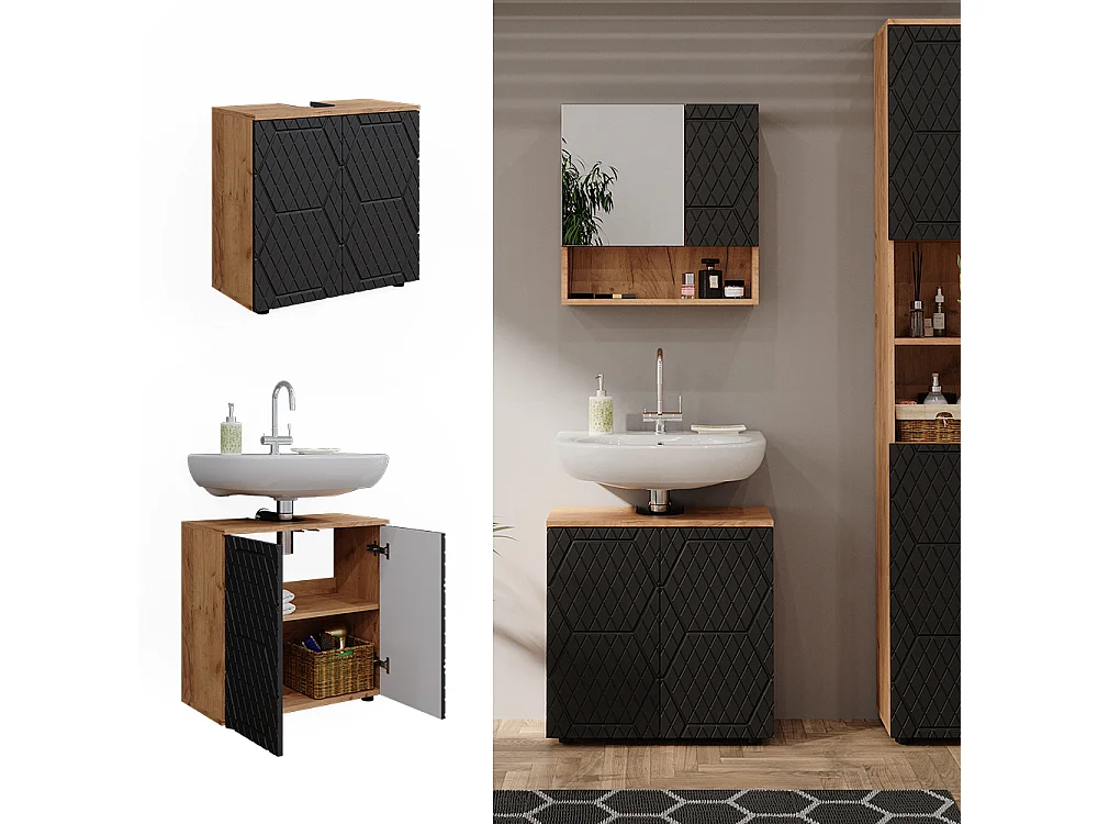 Meuble sous vasque simple anthracite avec structure en nid dabeille 60x30x59 irma