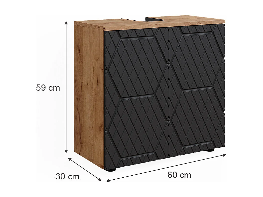 Meuble sous vasque simple anthracite avec structure en nid dabeille 60x30x59 irma