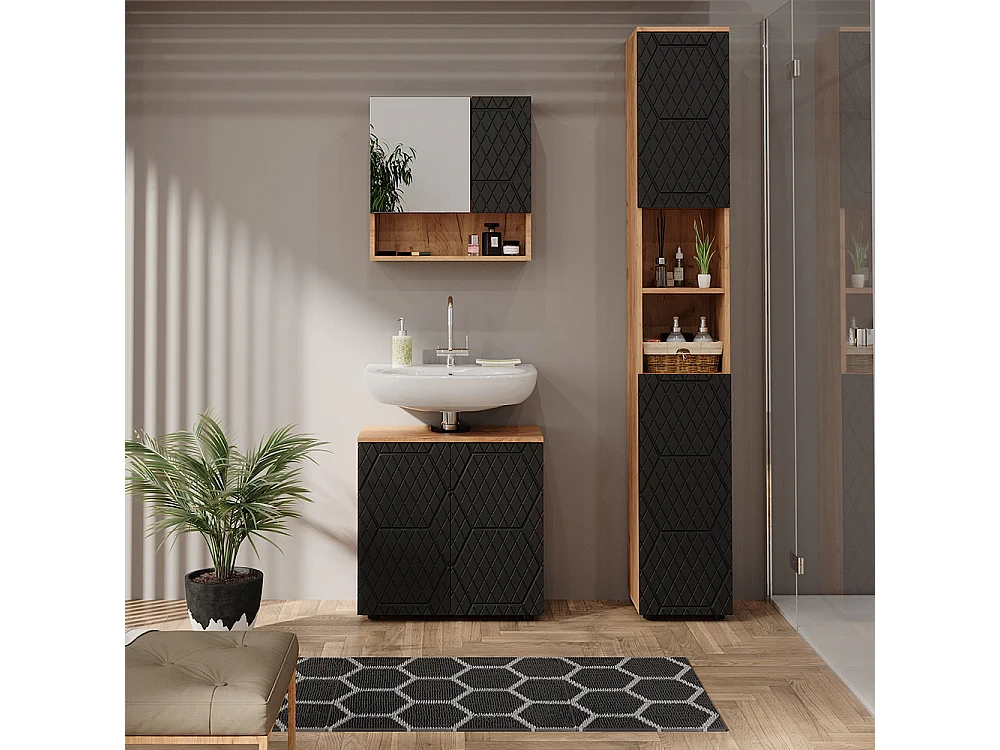 Meuble sous vasque simple anthracite avec structure en nid dabeille 60x30x59 irma