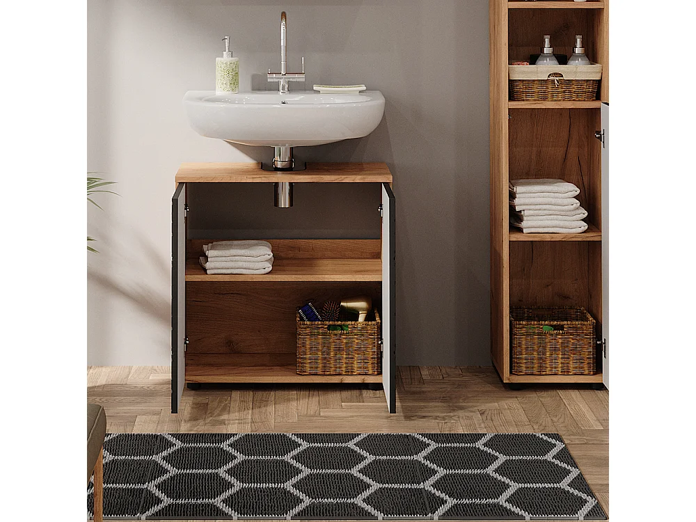 Meuble sous vasque simple anthracite avec structure en nid dabeille 60x30x59 irma