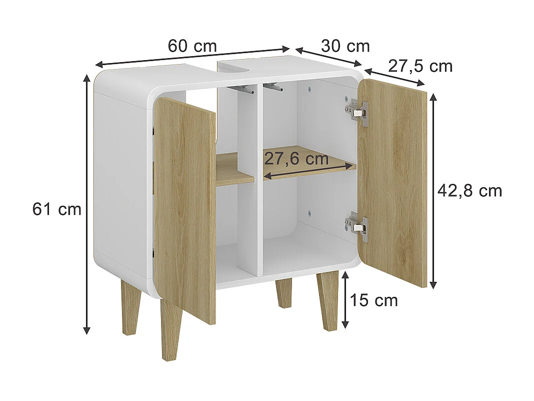 Mobiletto per lavabo bianco/quercia 60x30x61 arla