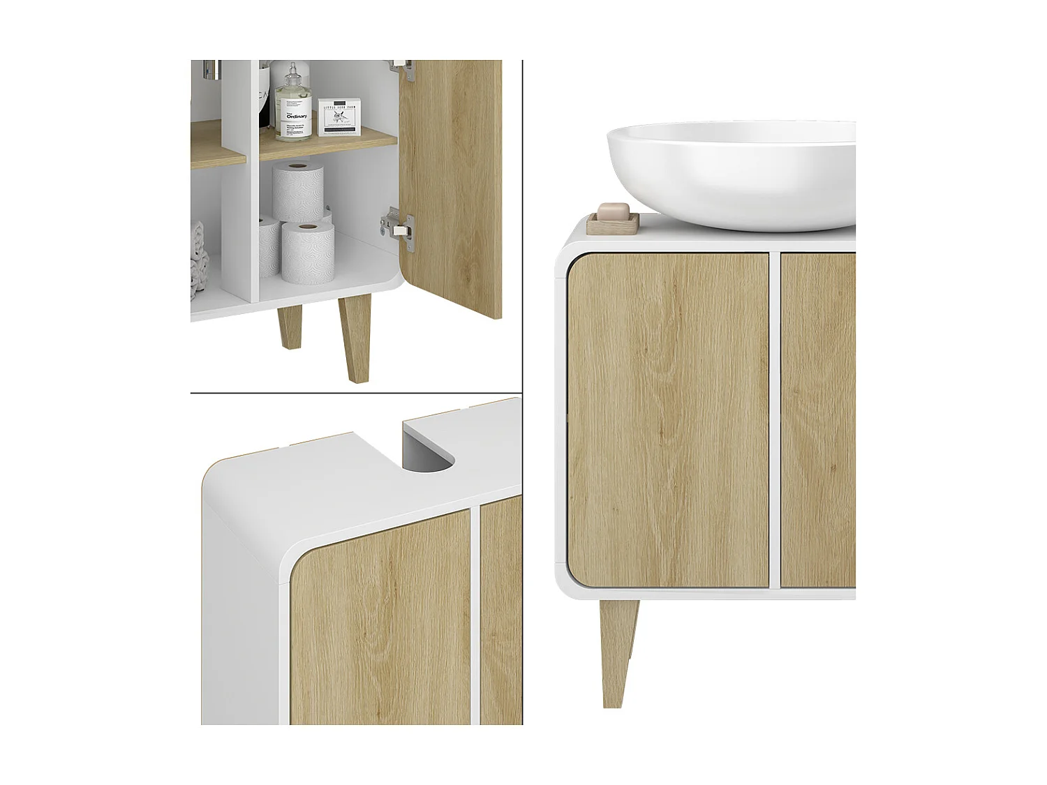 Mobiletto per lavabo bianco/quercia 60x30x61 arla