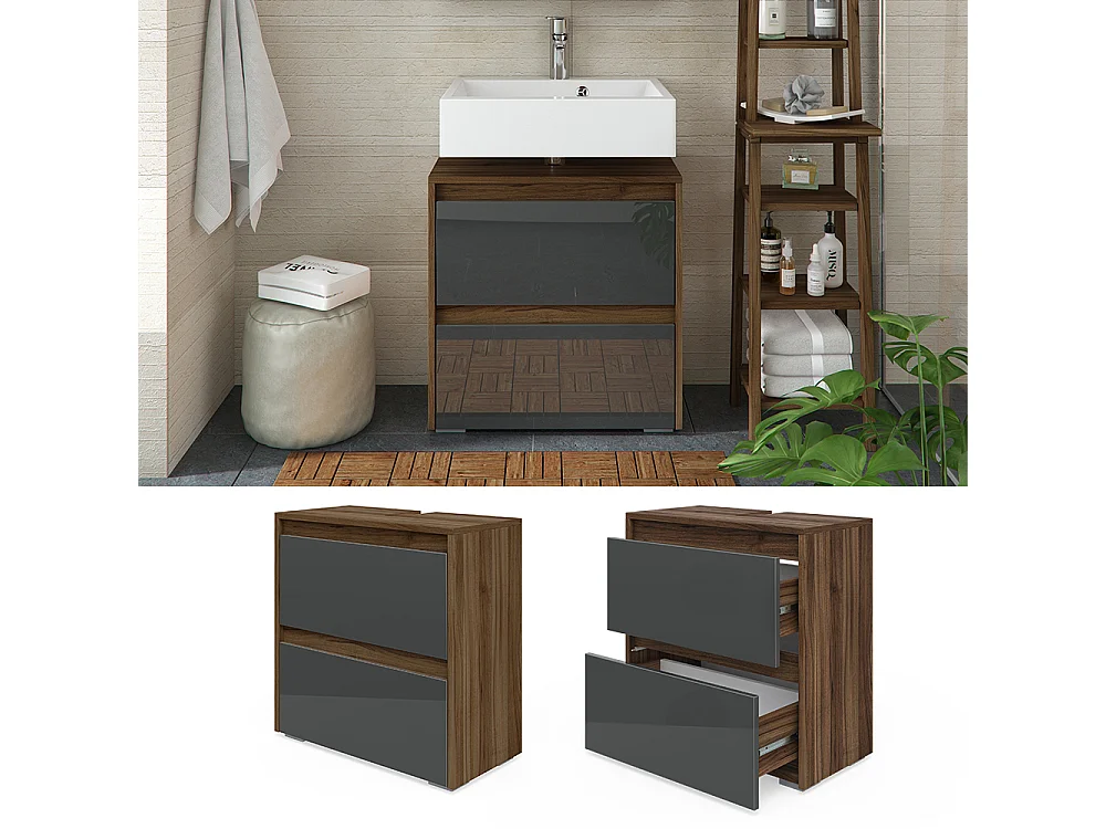 Meuble sous vasque simple anthracite haute brillance 60.2x30x62.1 majest